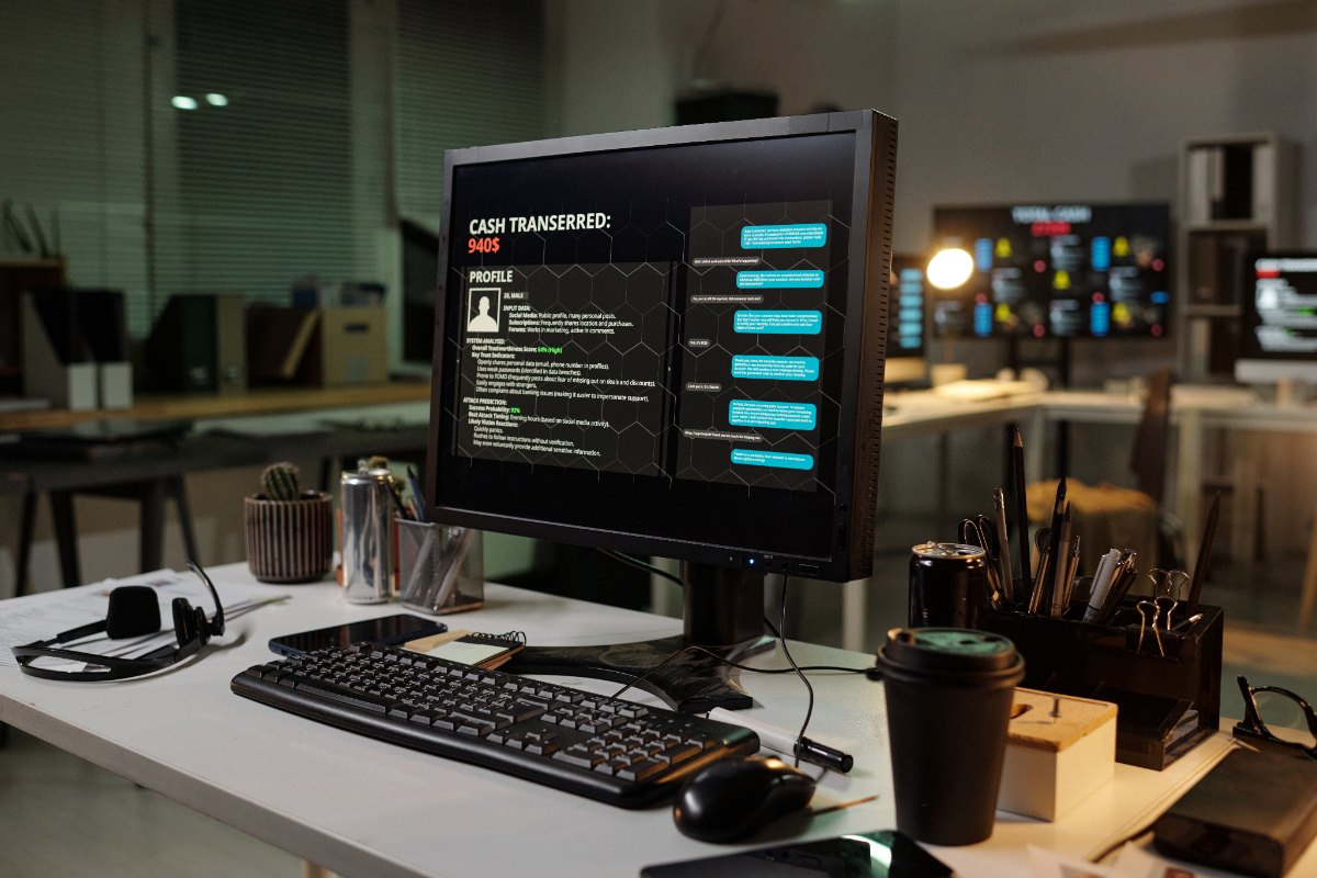 Un ordinateur de bureau allumé avec un logiciel AS/400