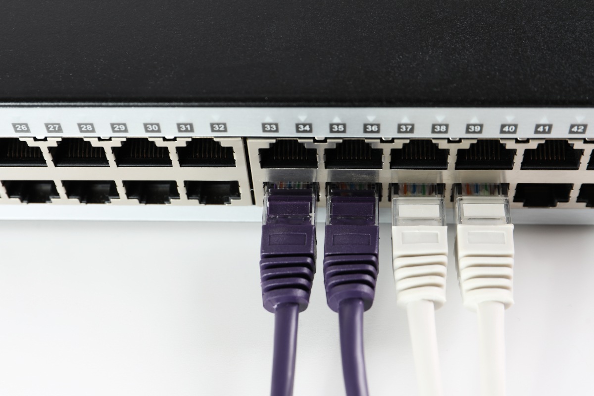 Des câbles réseaux connectés à un interrupteur